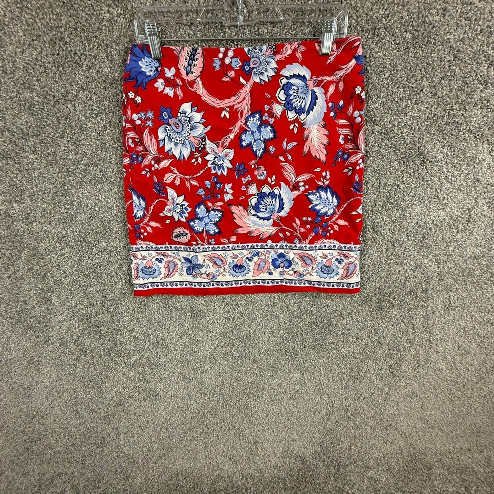 Talbots Red Floral Border Hem Mini Skirt Side Zipper Size 6